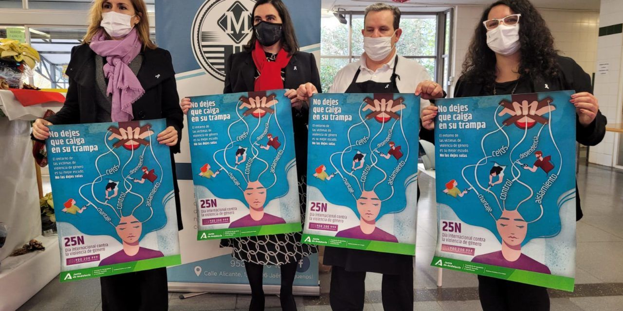 Los mercados de abastos de Jaén se adhieren a la campaña institucional de la Junta de Andalucía ‘No dejes que caiga en su trampa’ por el 25N